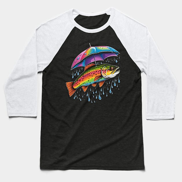 Trout Rainy Day With Umbrella Baseball T-Shirt by JH Mart